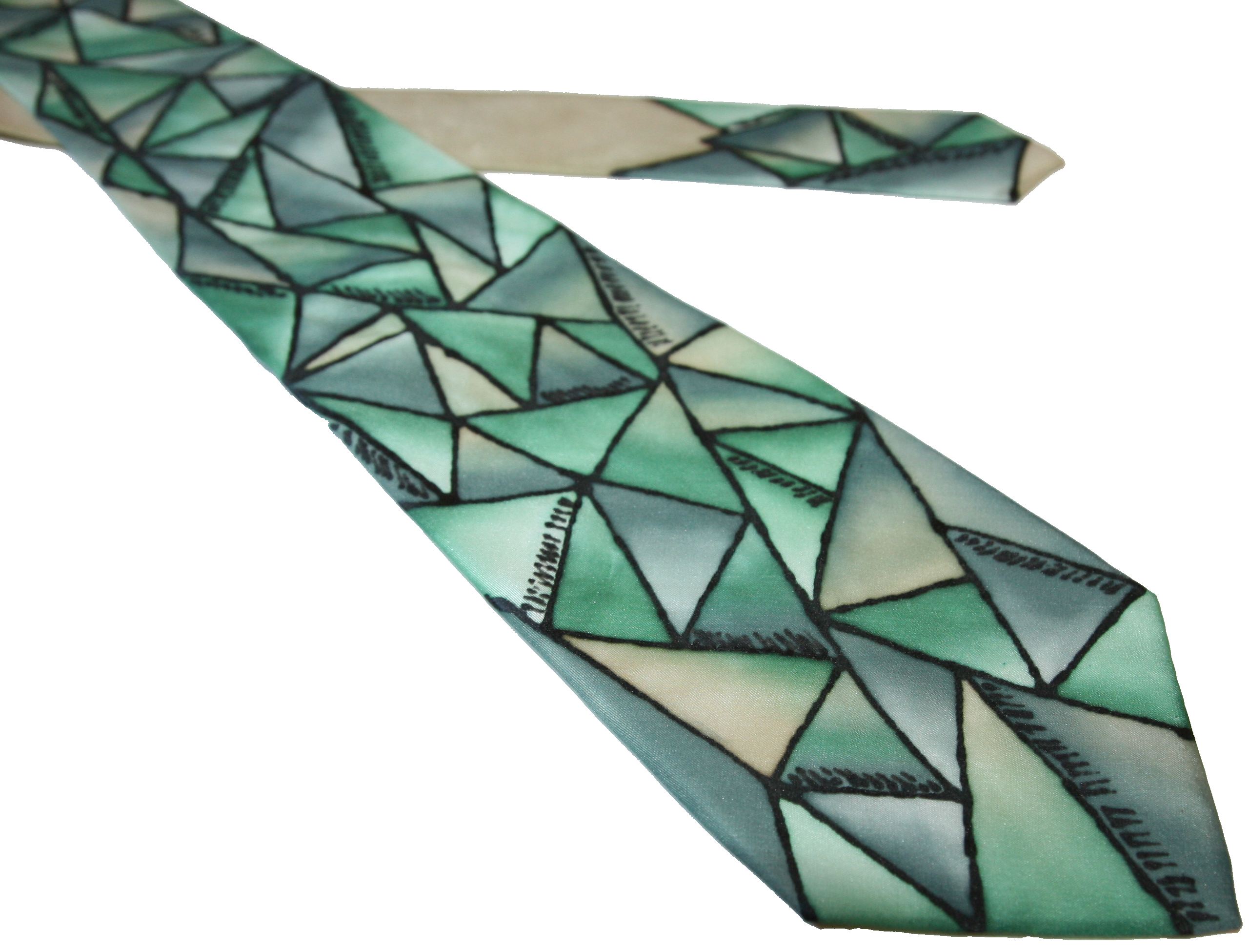 Malovaná hedvábná kravata - Trojúhelníky zelené