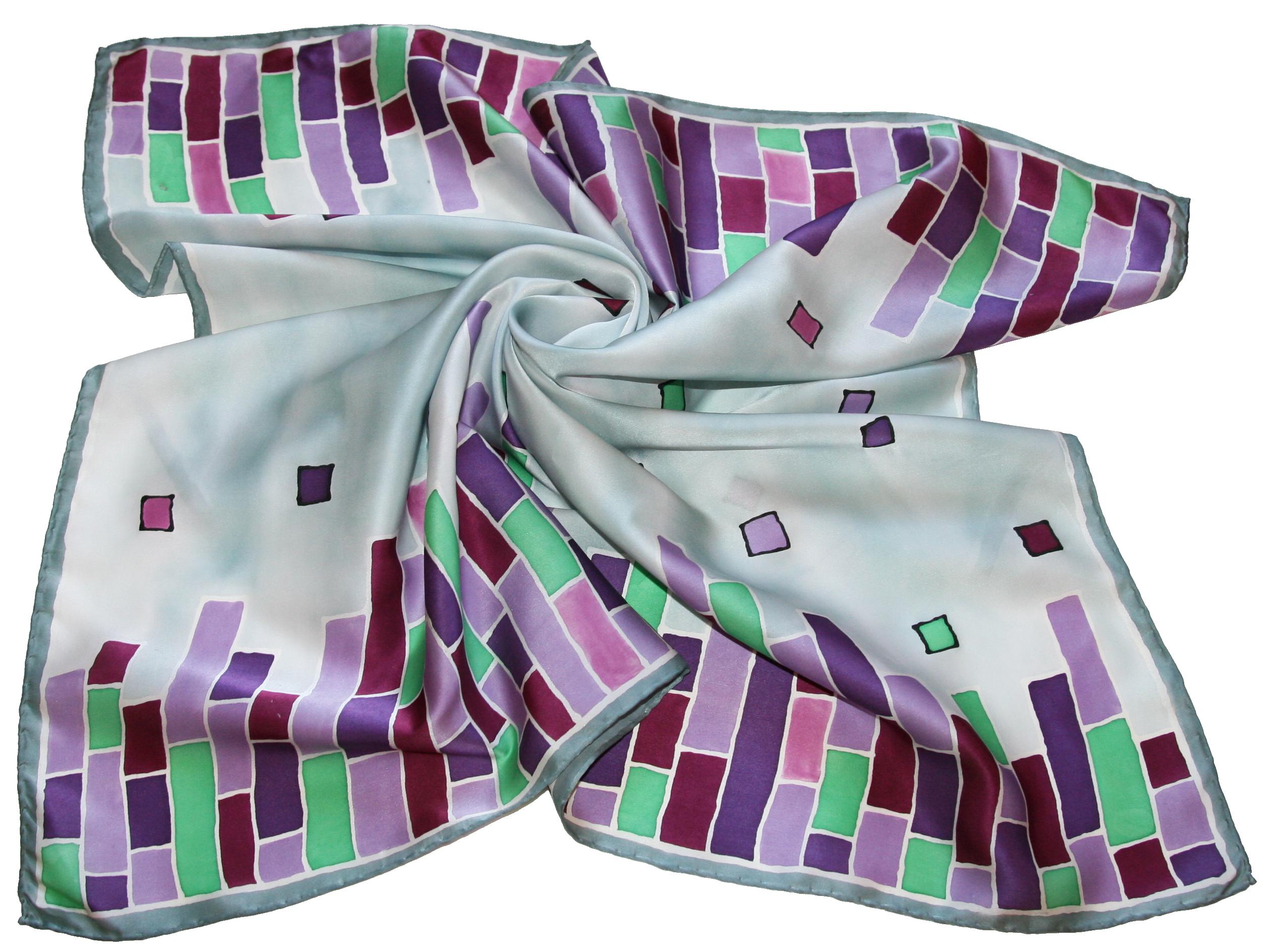Malovaný hedvábný šátek - Pestrá geometrie