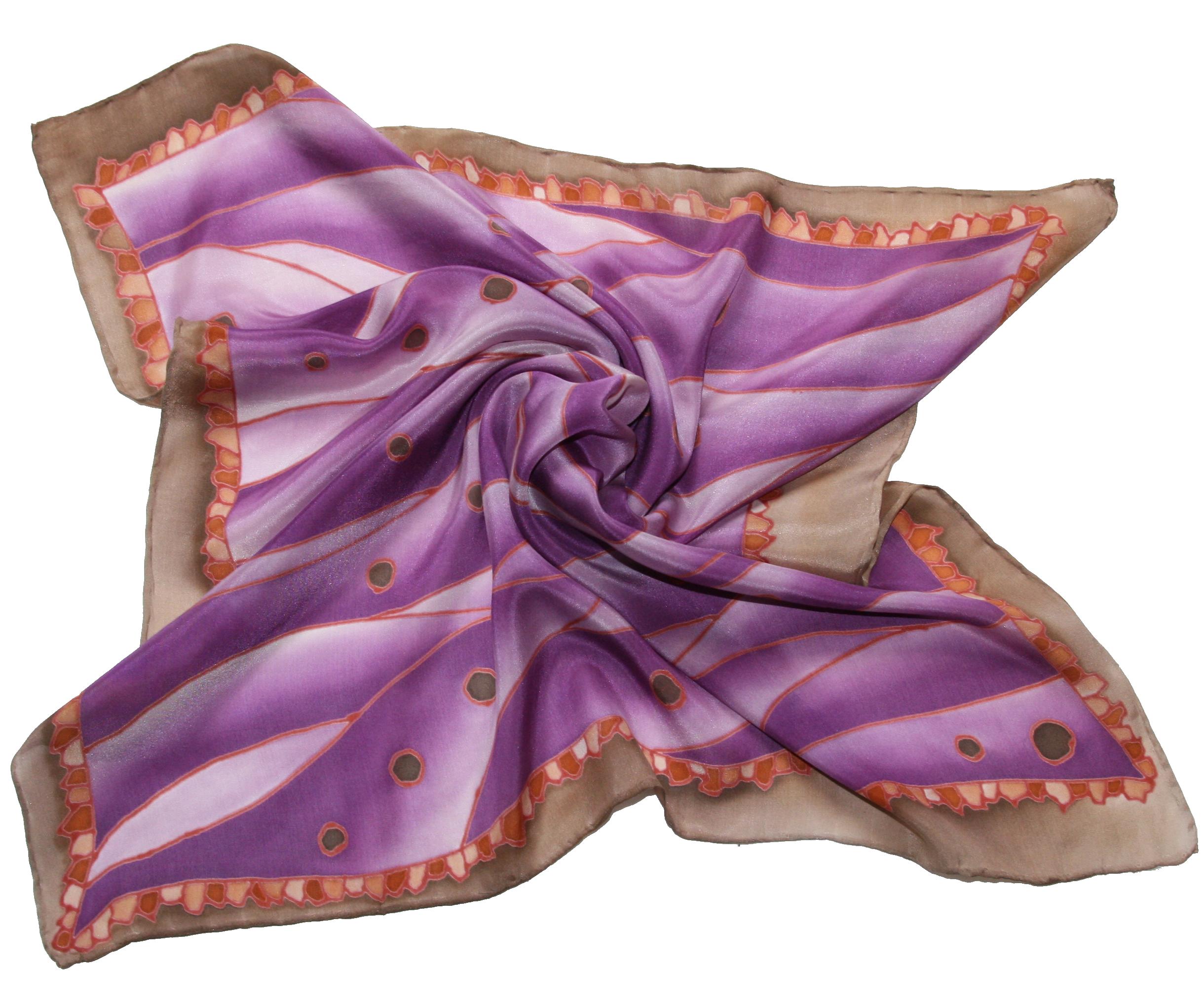 Malovaný hedvábný šátek - Puntíky na vlnách