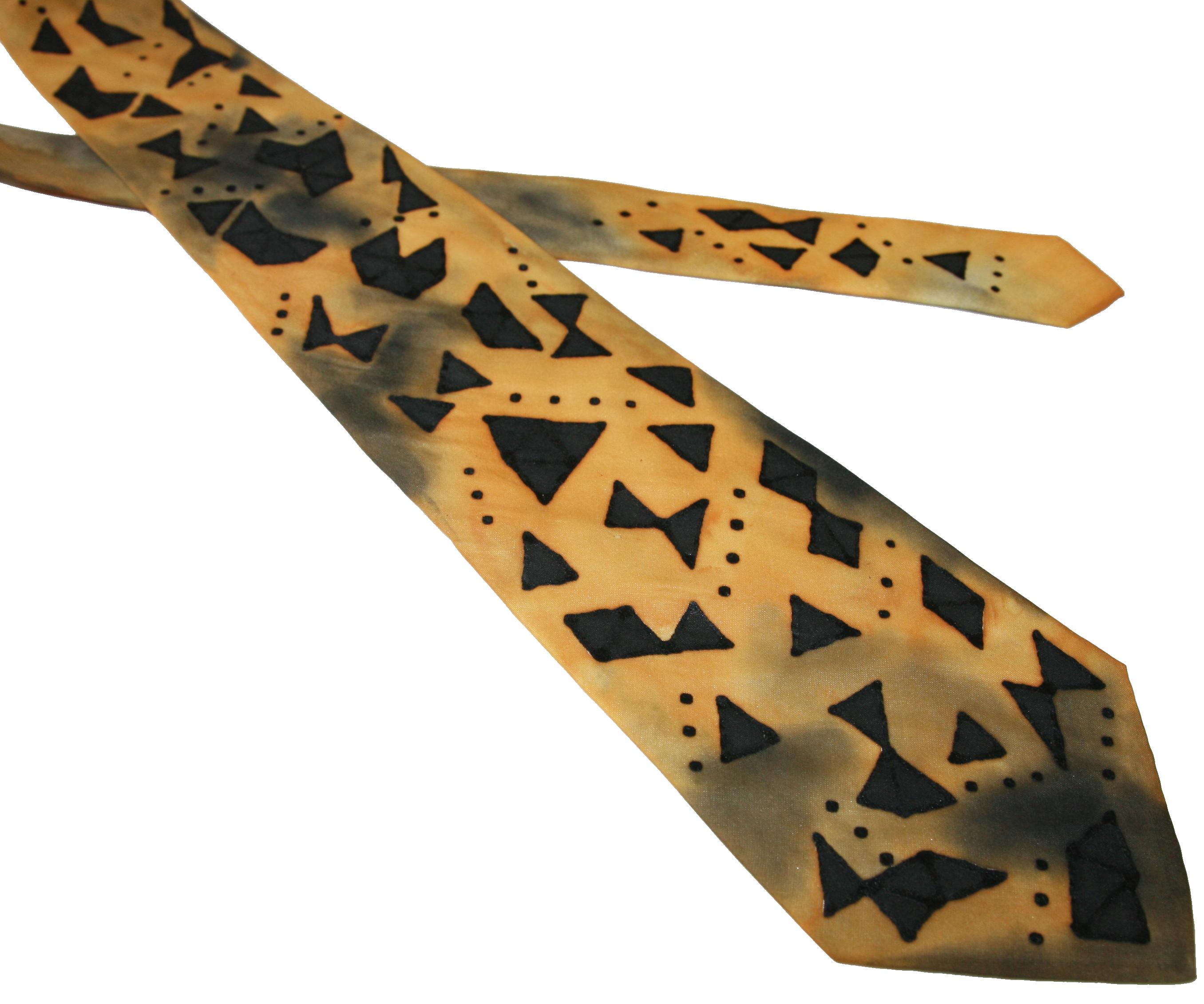 Malovaná hedvábná kravata - Černé trojúhelníčky