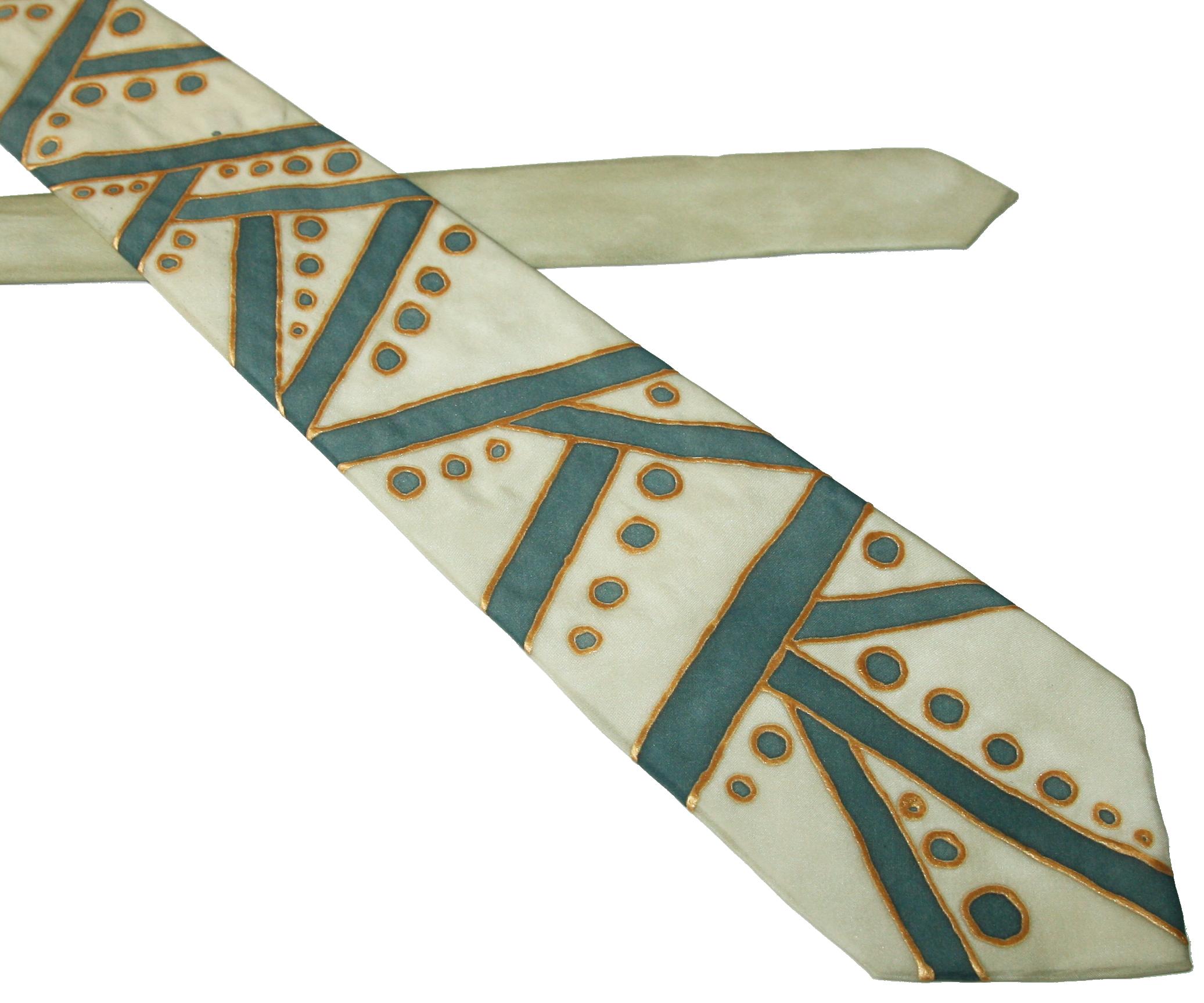 Malovaná hedvábná kravata - Šedozelená