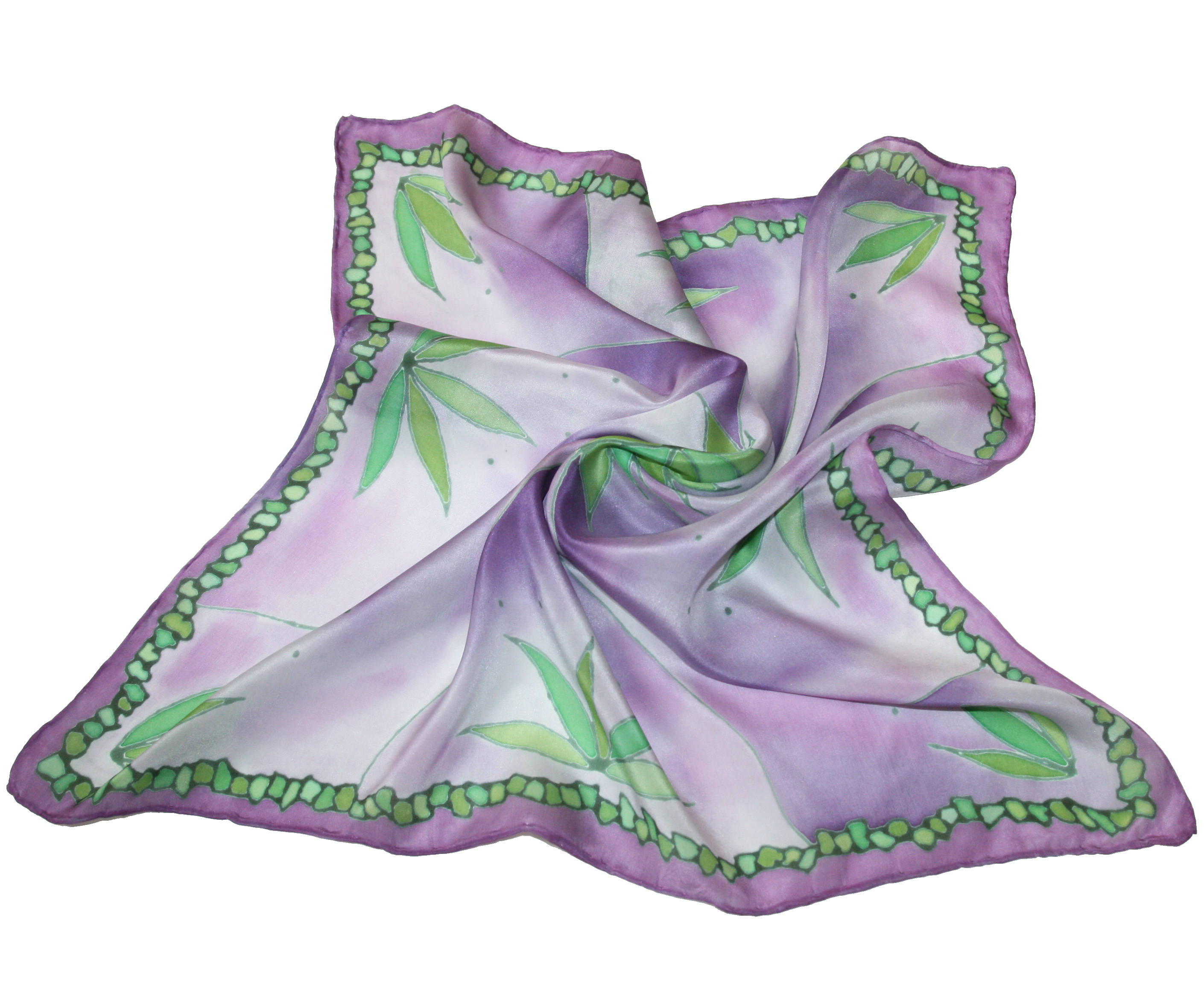 Malovaný hedvábný šátek - Zelený květ