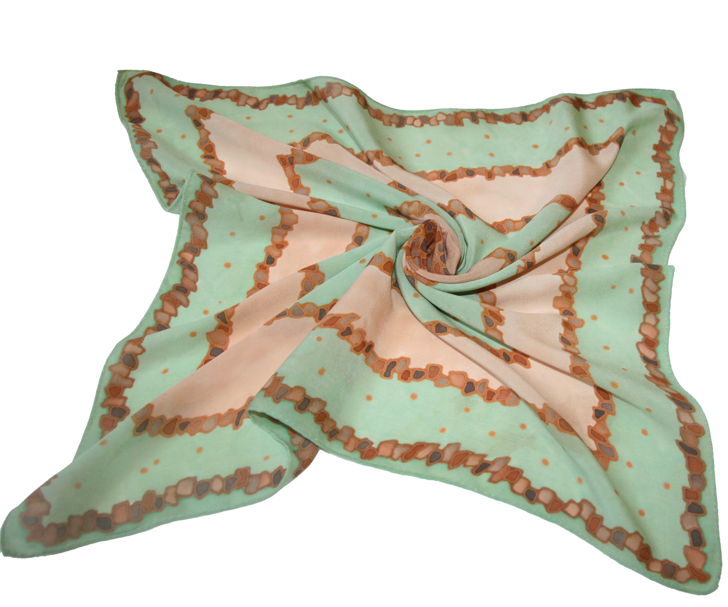 Malovaný hedvábný šátek - Kameny zeleno-hnědé