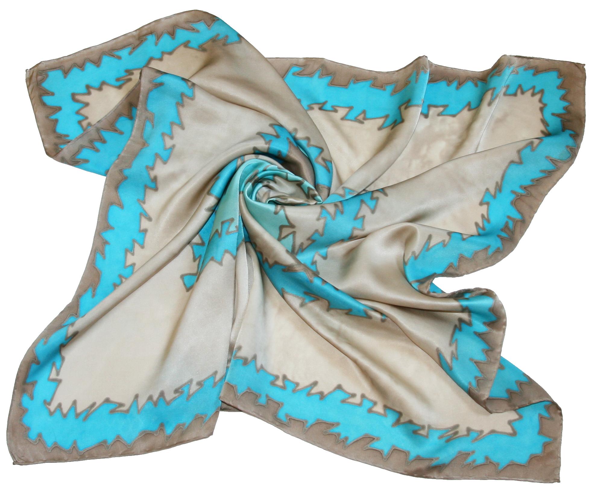 Malovaný hedvábný šátek - Modro-hnědý