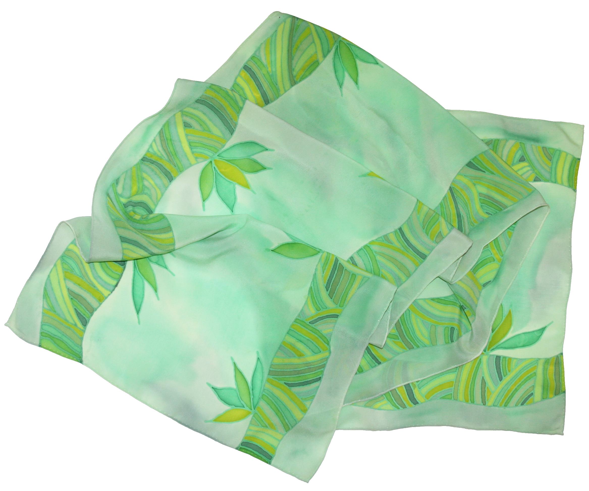 Svěží zeleň - hedvábná šála ručně malovaná