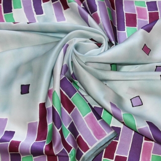 Malovaný hedvábný šátek - Pestrá geometrie