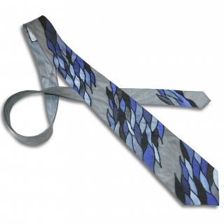 Malovaná hedvábná kravata - Šupiny modro-šedé