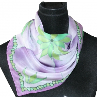 Malovaný hedvábný šátek - Zelený květ