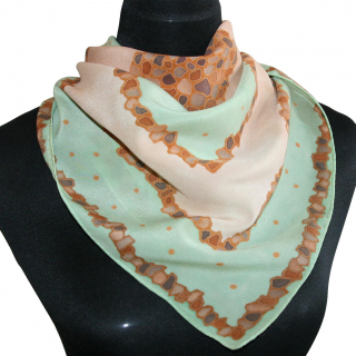 Malovaný hedvábný šátek - Kameny zeleno-hnědé