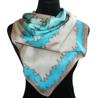 Malovaný hedvábný šátek - Modro-hnědý
