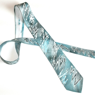 Malovaná hedvábná kravata - Klikyháky tyrkysové