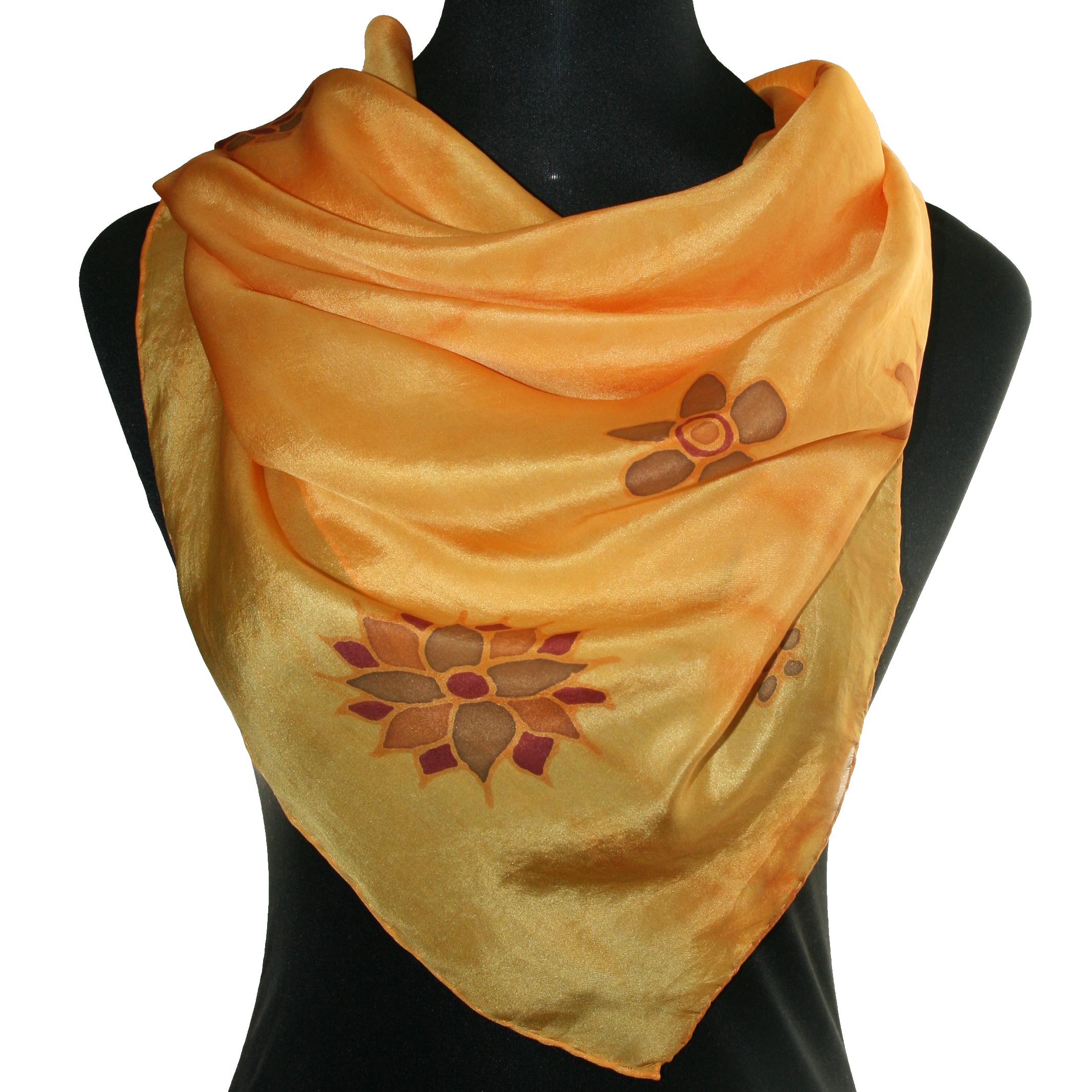 Hřejivé kvítí - ručně malovaný hedvábný šátek