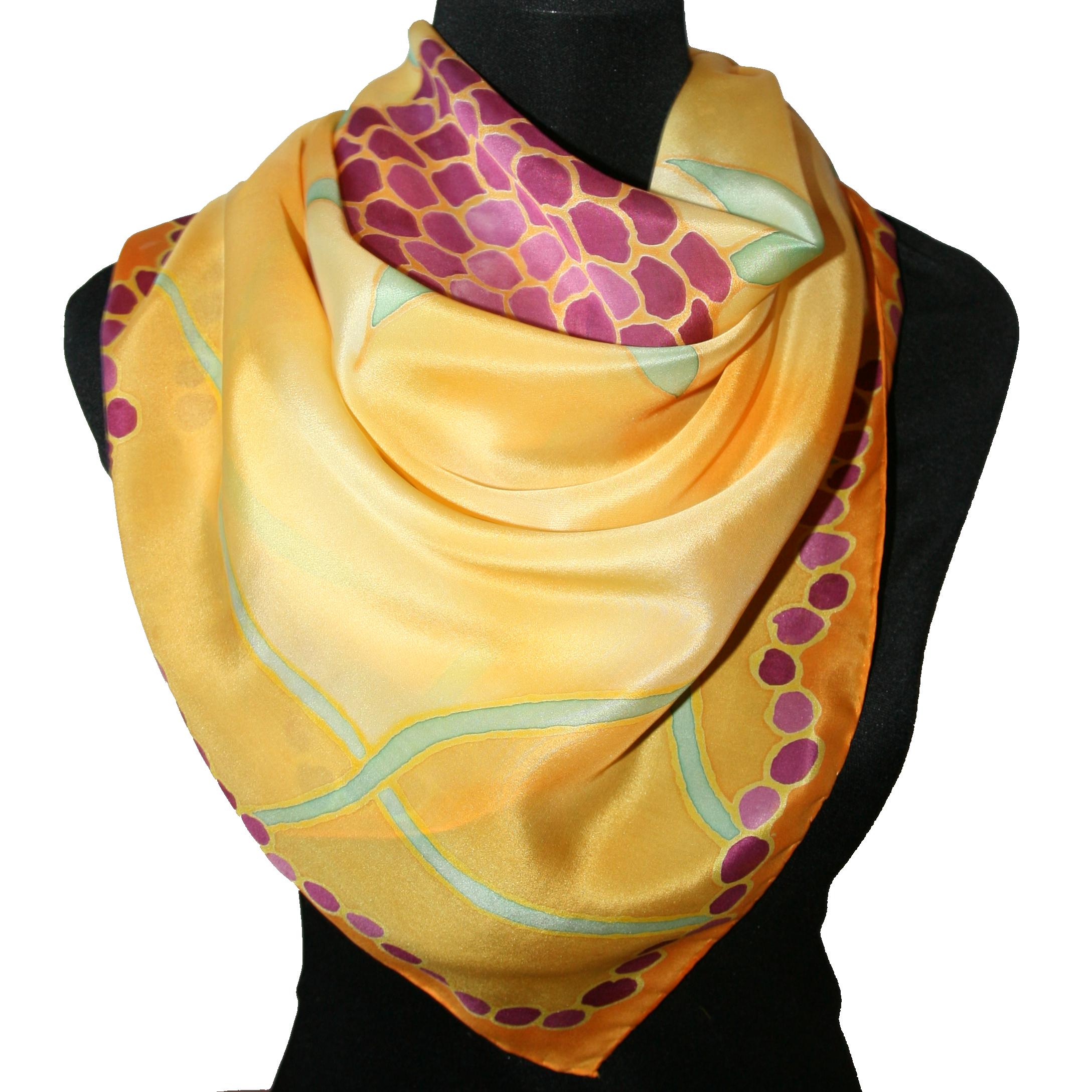 Okamžik rozkvětu - ručně malovaný hedvábný šátek